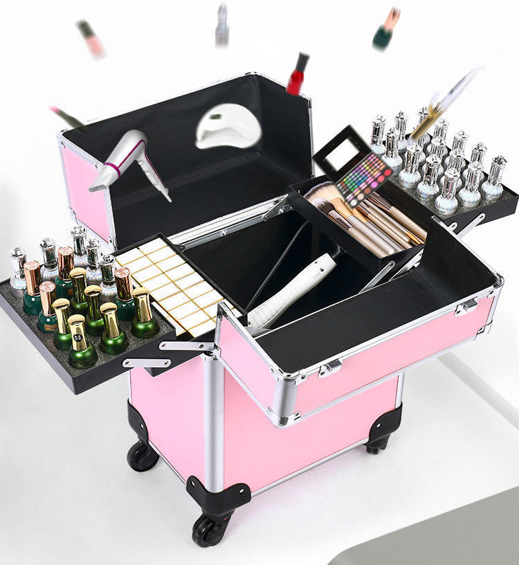 Professional Beauty Makeup Travel Organizer Suitcase for Cosmetics Pink