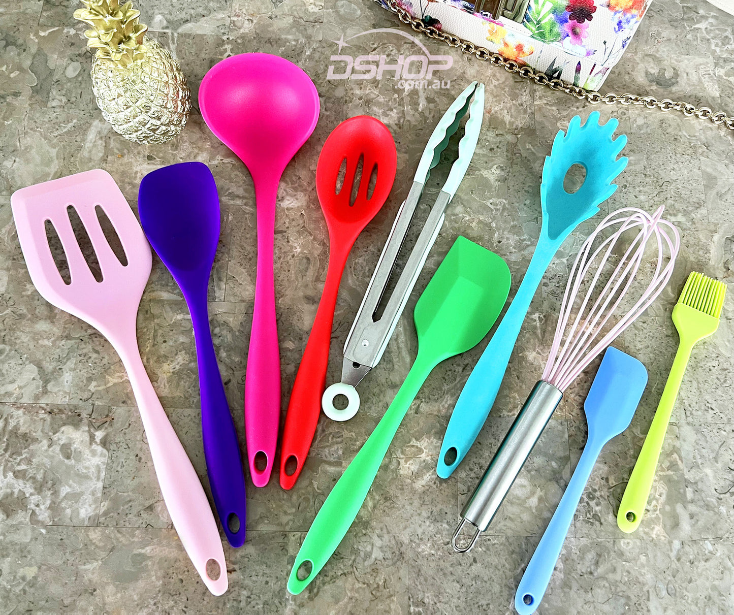 10PC Silicone Kitchen Utensil Set Non-Stick Heat Resistant Cooking Tools Colourful