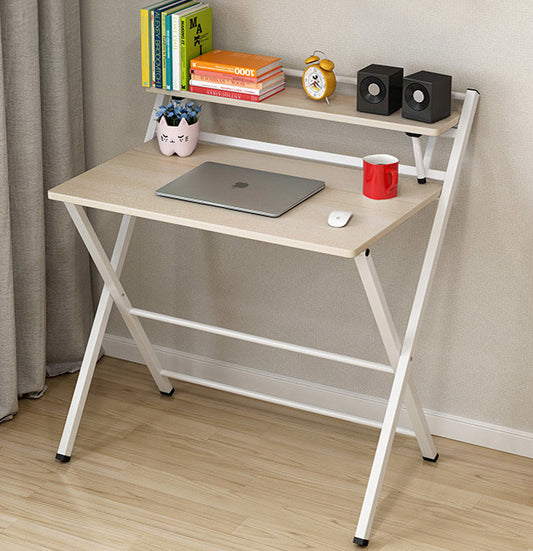 Smart Space-Saving Folding Desk with Storage Shelf White