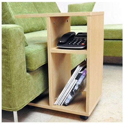 Stylish Compact Rolling Side Table with Storage and Casters Natural Oak