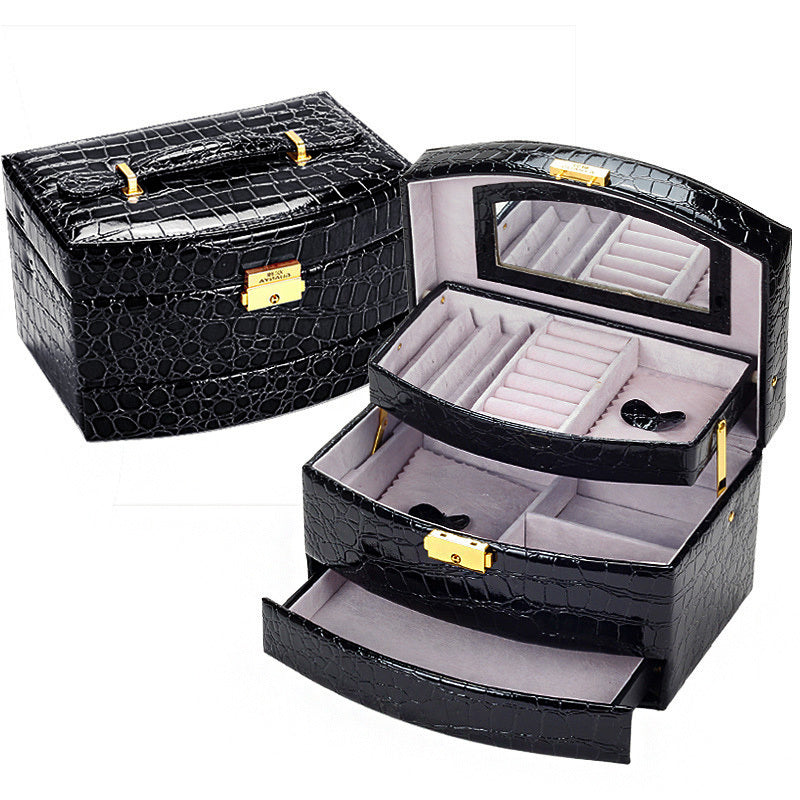 Elegant PU Leather Jewelry Storage Case Black