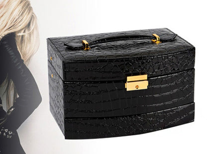 Elegant PU Leather Jewelry Storage Case Black