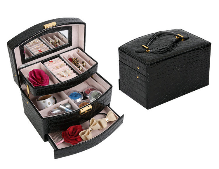 Elegant PU Leather Jewelry Storage Case Black