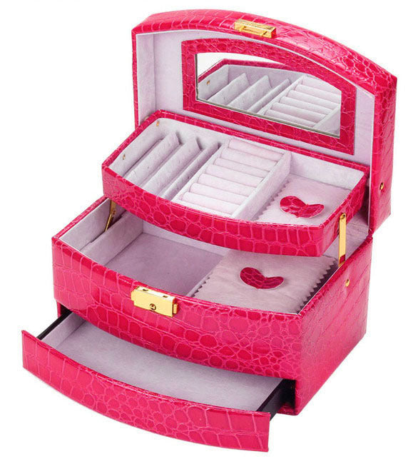 Large Pink PU Leather Jewellery Box Organizer for Women