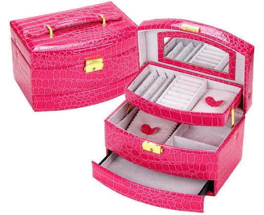 Large Pink PU Leather Jewellery Box Organizer for Women