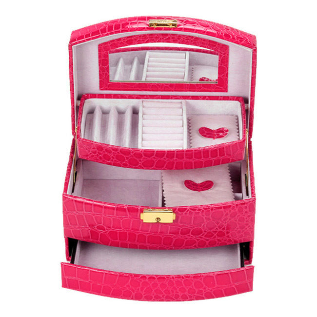 Large Pink PU Leather Jewellery Box Organizer for Women