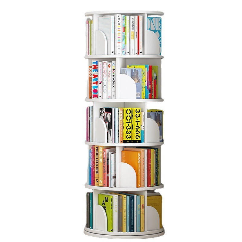 5 Tier Rotating Display Shelf Bookcase Organizer White