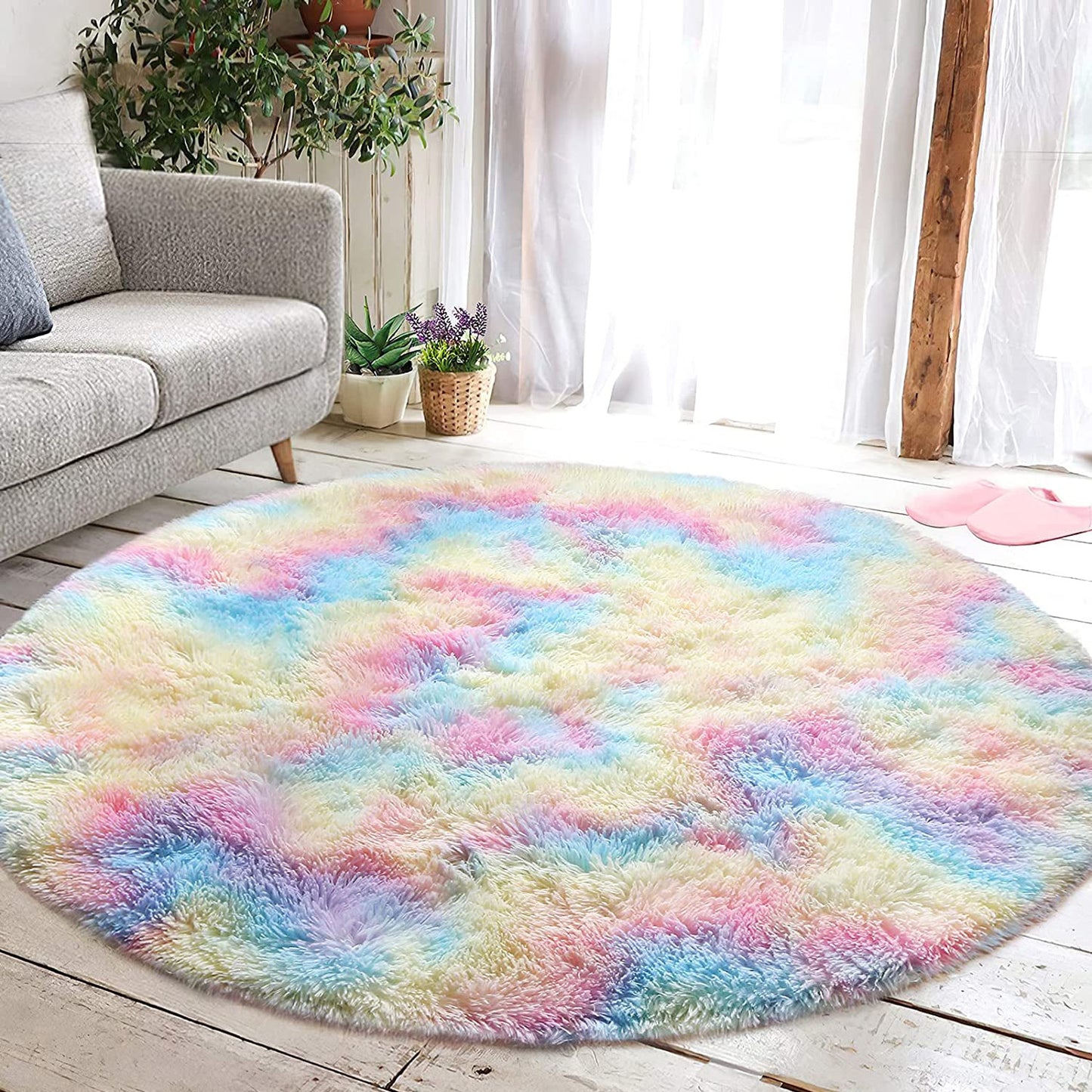 Infinity Round Soft Comfortable Shag Rug Rainbow