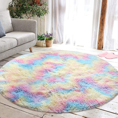 Infinity Round Soft Comfortable Shag Rug Rainbow