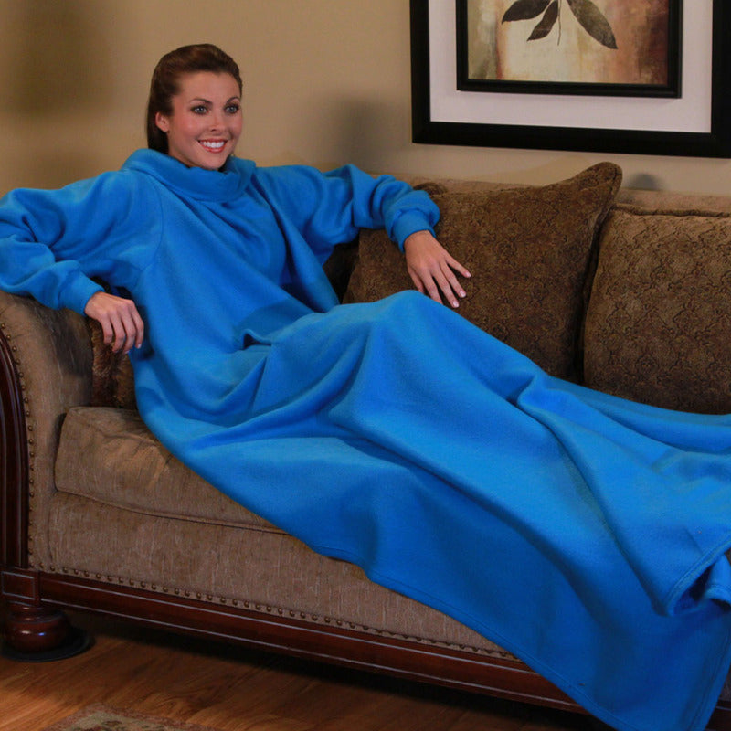 Cozy Sleeved Fleece Blanket with Sleeves Blue