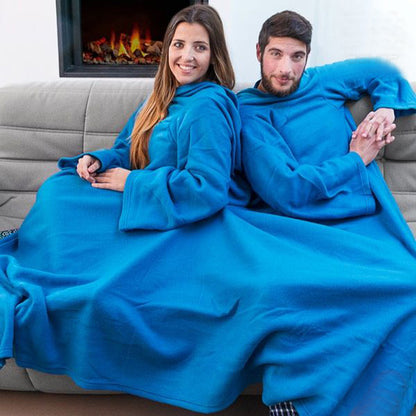 Cozy Sleeved Fleece Blanket with Sleeves Blue