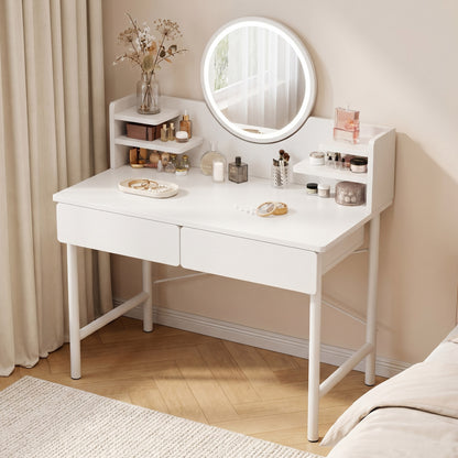LED Mirror White Makeup Vanity Dressing Table Drawers & Storage Shelves