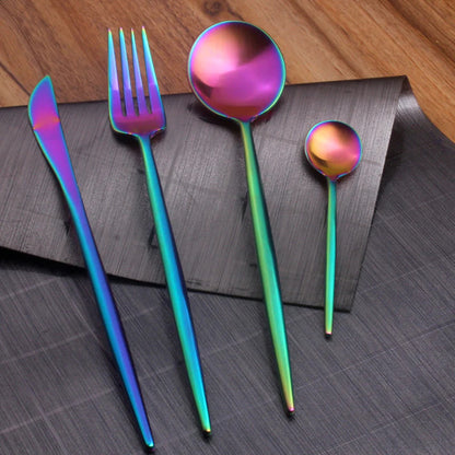 24 Piece Stainless Steel Cutlery Set Colorful Kitchen Tableware