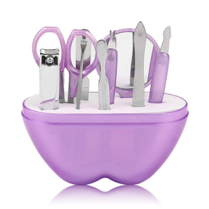 9 Piece Manicure Nail Care Kit Professional Grooming Set Purple