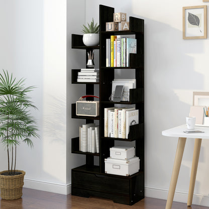 8-Tier 11-Shelf Display Storage Utility Bookcase Modern Design Black Wood