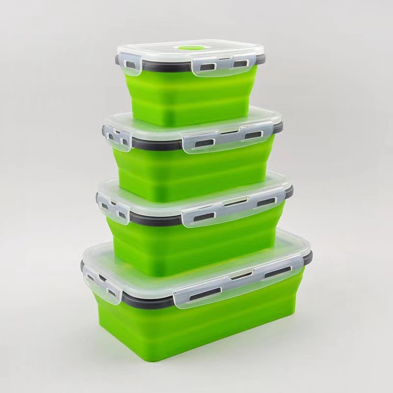 Pack of 4 Collapsible Silicone Food Storage Containers with Airtight Lid Green