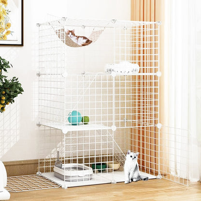 Large Metal Wire Cat Cage Detachable Kennel Playpen Exercise Crate White