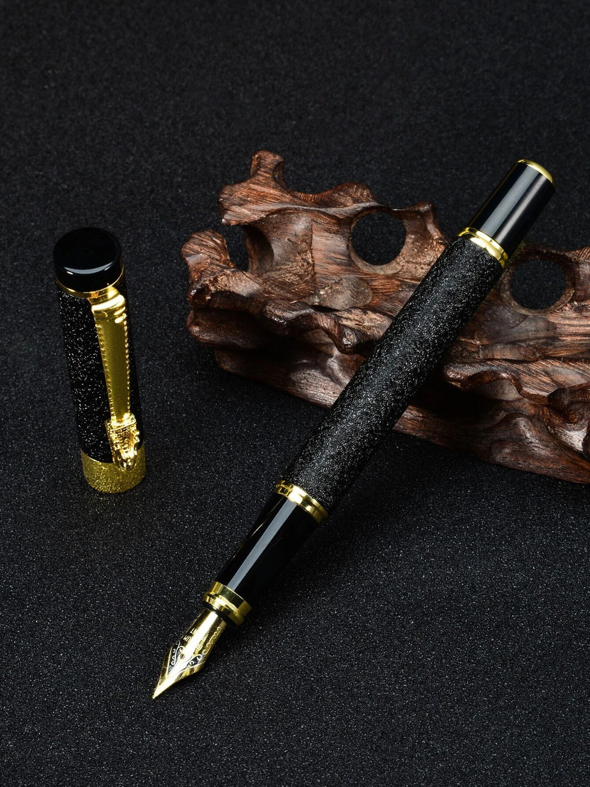 Elegant Dragon Metal Ink Fountain Pen Black Frosted