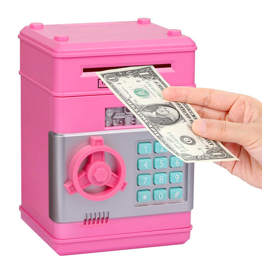 Secure Digital Kids ATM Piggy Bank Safe Money Saving Box with Electronic Lock Pink