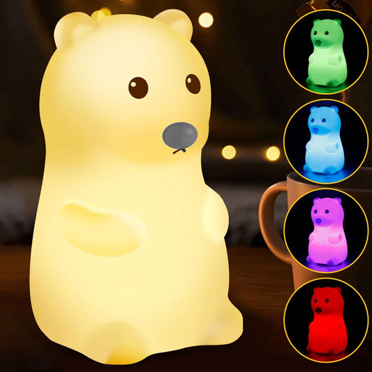 Adorable Silicone Bear Night Light USB Rechargeable Lamp