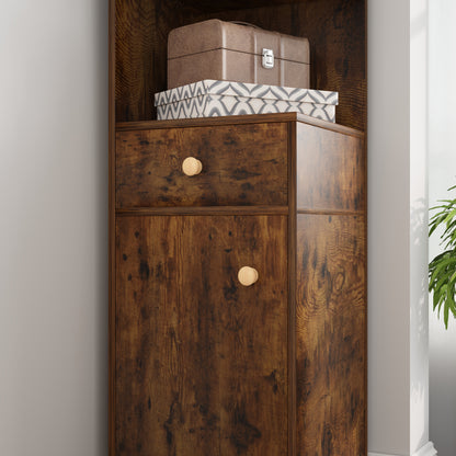 Stylish Rustic Wooden Corner Shelf Unit with Cabinet and Drawer