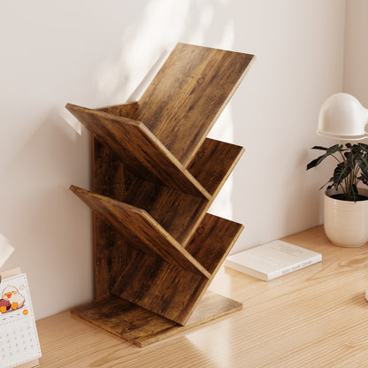Rustic Wooden Desktop Bookshelf Tabletop Bookcase Book Rack Storage Organiser