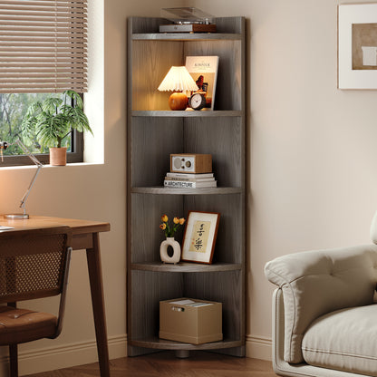 Stylish 5-Tier Rustic Grey Wooden Corner Shelf Unit