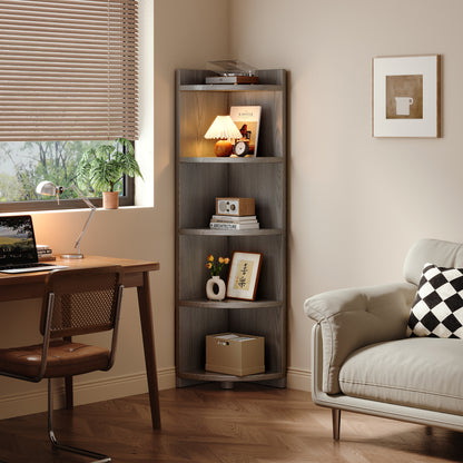 Stylish 5-Tier Rustic Grey Wooden Corner Shelf Unit