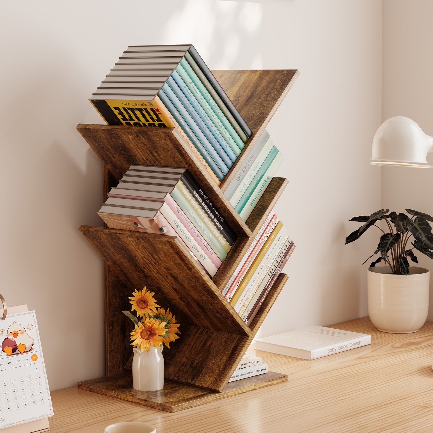 Rustic Wooden Desktop Bookshelf Tabletop Bookcase Book Rack Storage Organiser