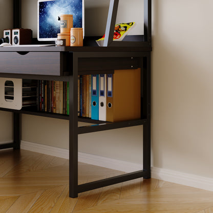 Spacious Office Computer Desk Workstation with Shelves and Drawers - Black