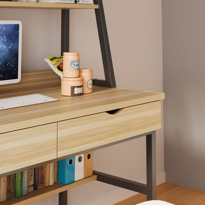 Spacious Office Computer Desk Workstation with Shelves and Drawers - Oak