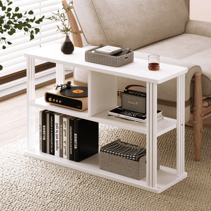 Stylish Wood and Steel Sofa Side Table with Shelves White