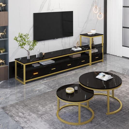 Luxor 3-Piece Living Room Set: Nested Coffee Tables, Side Table & TV Unit Black