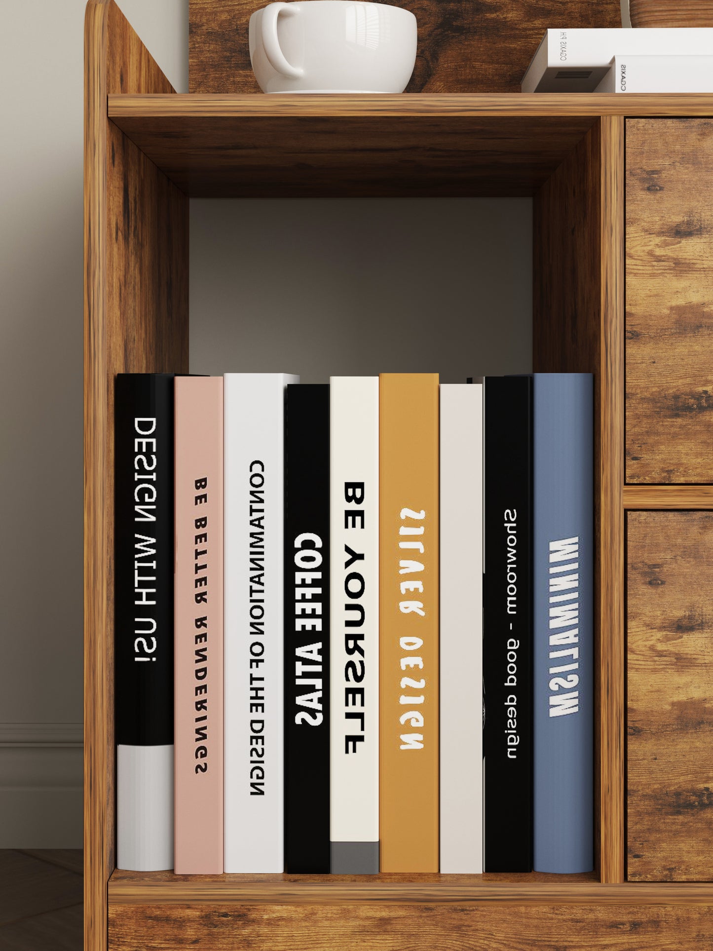 Tall Bed Side Table with Chest of Drawers and Shelf (Rustic Wood)