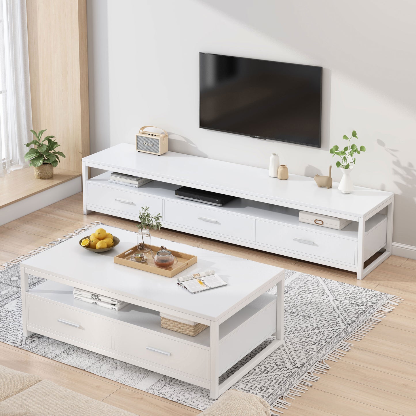 Vivo Modern TV Cabinet Entertainment Unit with Drawers (White)