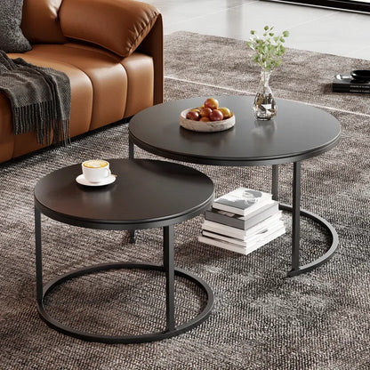 Stylish Black Nesting Coffee Tables Modern Living Room Furniture Set