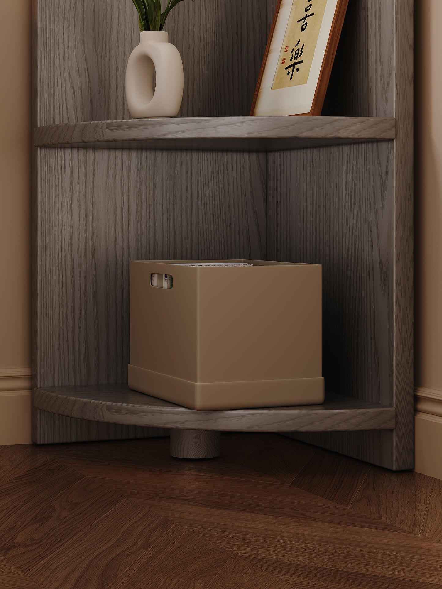 Stylish 5-Tier Rustic Grey Wooden Corner Shelf Unit