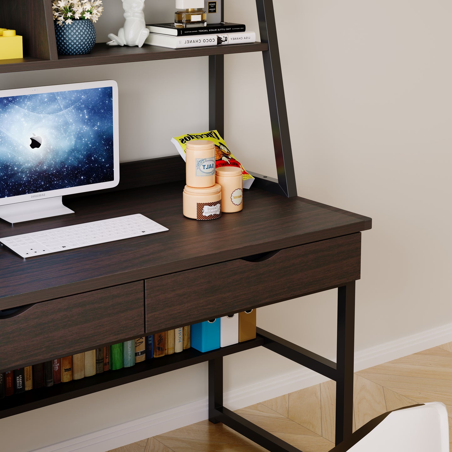 Spacious Office Computer Desk Workstation with Shelves and Drawers - Black