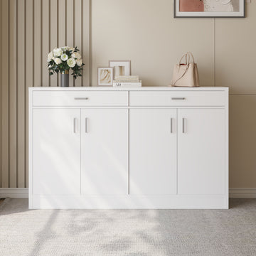 Sleek 4-Door Double Buffet Shoe Storage Cabinet White
