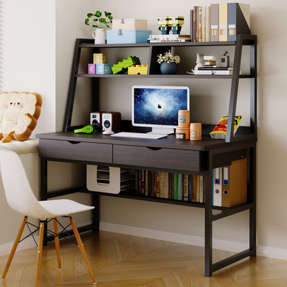 Spacious Office Computer Desk Workstation with Shelves and Drawers - Black