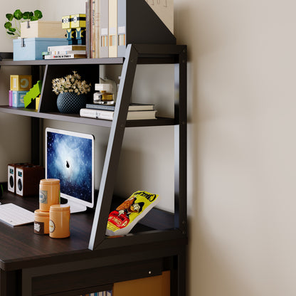 Spacious Office Computer Desk Workstation with Shelves and Drawers - Black