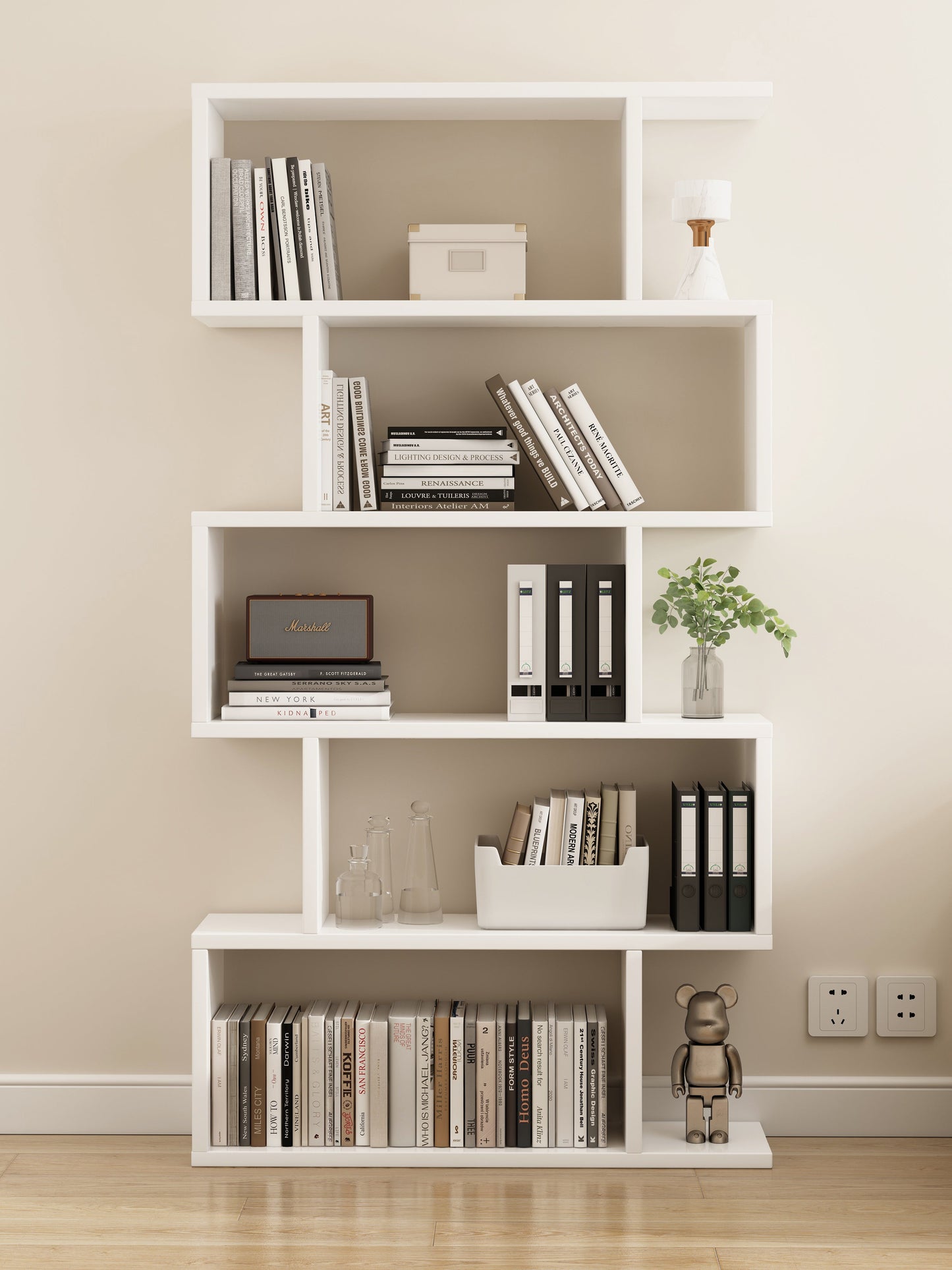 5 Tier Modern White Bookshelf Display Storage Shelving Unit Home Office