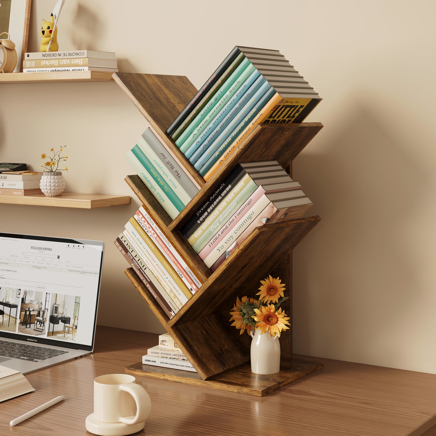 Rustic Wooden Desktop Bookshelf Tabletop Bookcase Book Rack Storage Organiser