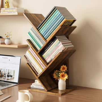 Rustic Wooden Desktop Bookshelf Tabletop Bookcase Book Rack Storage Organiser