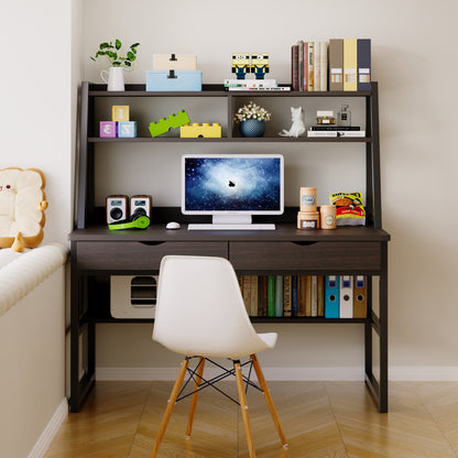 Spacious Office Computer Desk Workstation with Shelves and Drawers - Black