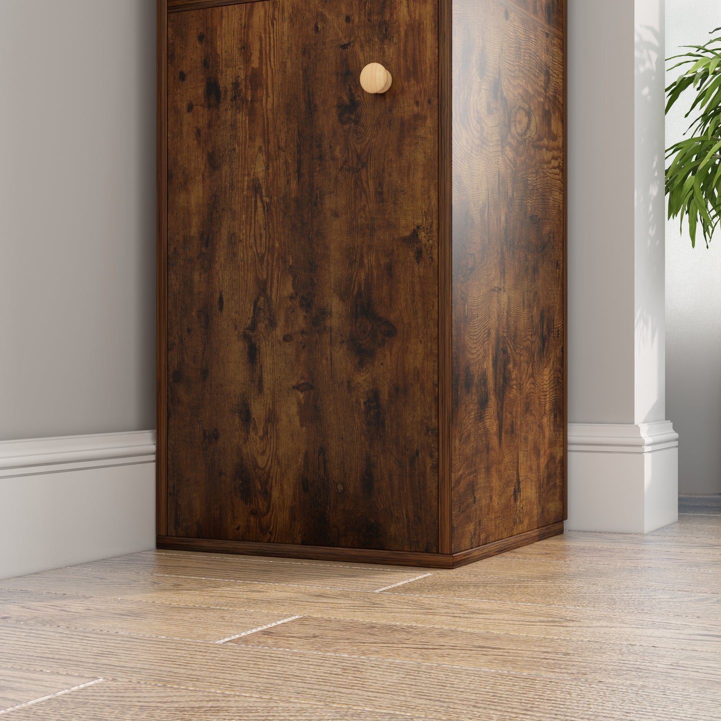 Stylish Rustic Wooden Corner Shelf Unit with Cabinet and Drawer