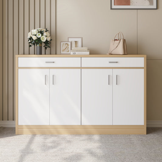 Sleek 4-Door Double Buffet Shoe Storage Cabinet Oak White