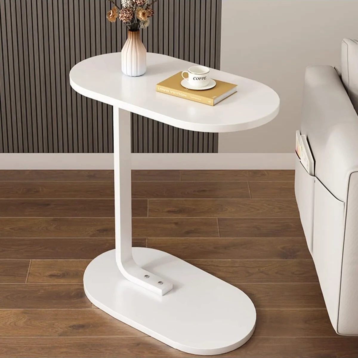 White Adjustable Wood Metal Side Table Sofa Bed Laptop Stand