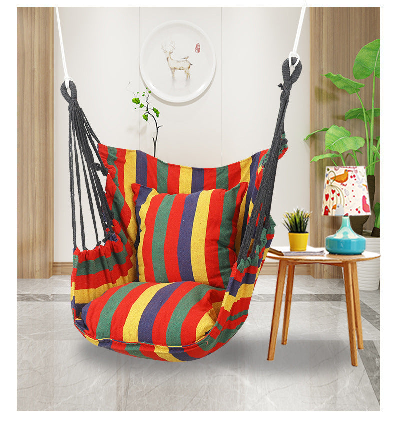 Cozy Cotton Hammock Swing Chair with Cushions for Ultimate Relaxation Red Stripes