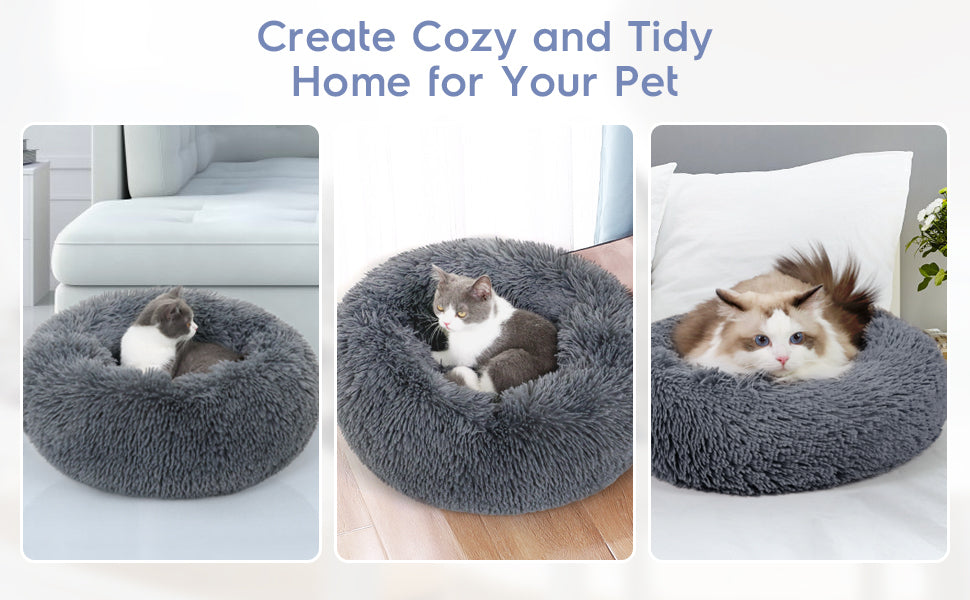 70cm Cozy Plush Soft Fluffy Pet Bed for Dogs and Cats Dark Grey